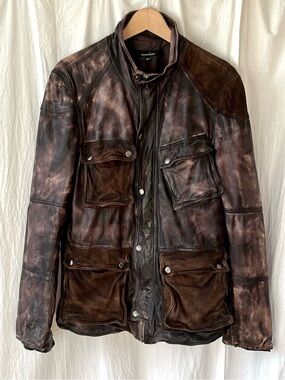Muubaa Distressed Brown Leather Military Field Jacket